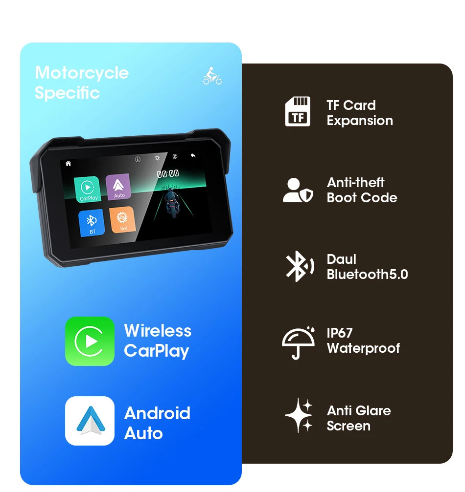 Jansite Motorcycle Display Screen Carplay Moto Navigation Portable Digital BT