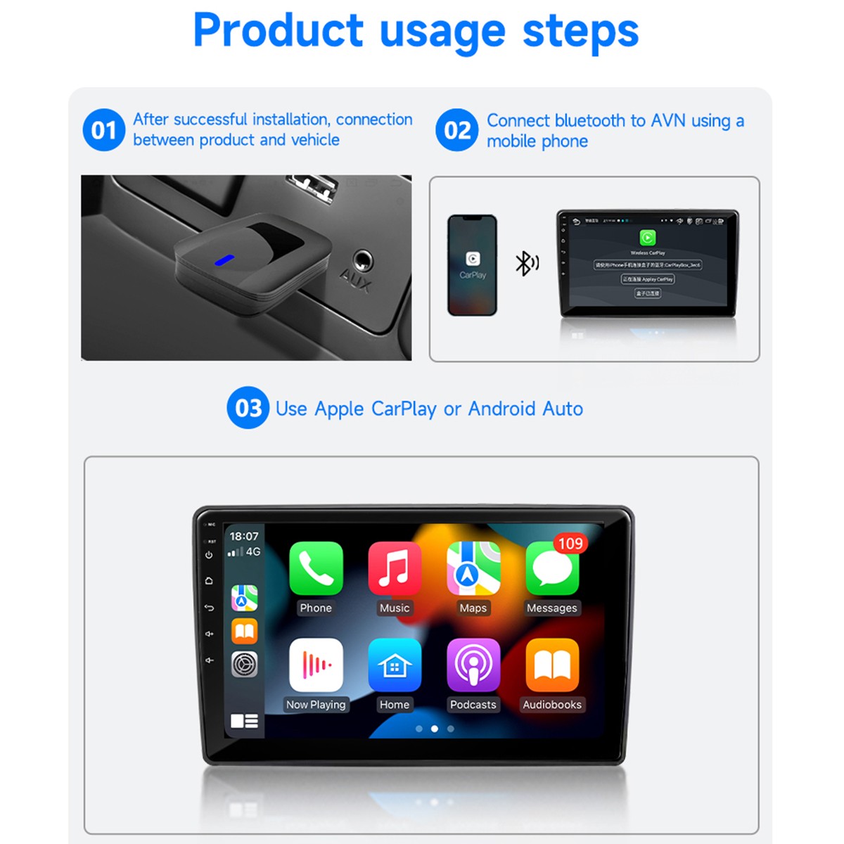 99% Cars 2-in-1 CarPlay Android Auto Wireless Adapter 5.8GHz WiFi BT5.0 Plug New