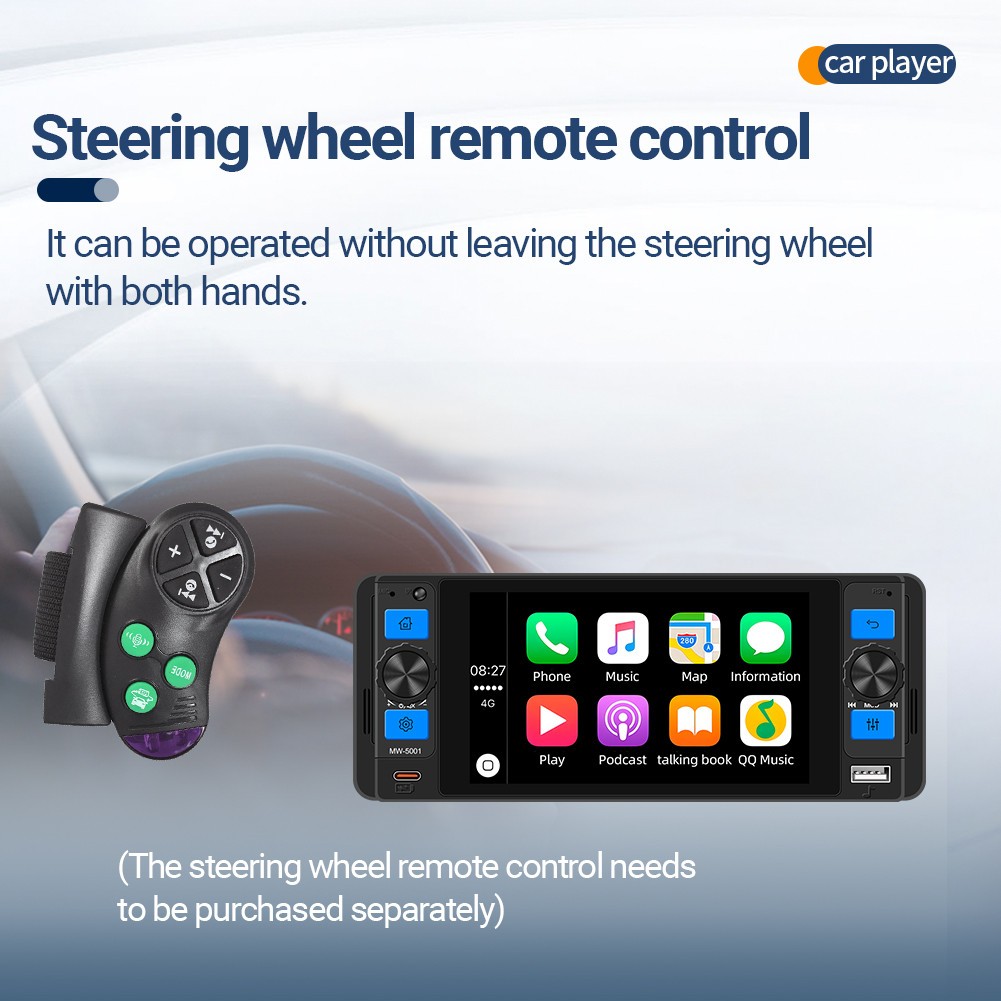 Single 1DIN Car Multimedia Player Video USB Type-C Mirror Link W/Remote Control
