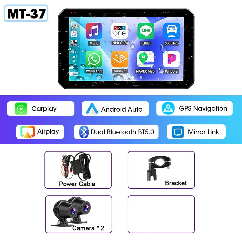 5.5 inch Carplay For Motorcycle 2K HD DVR GPS Navigation Wireless Android Auto