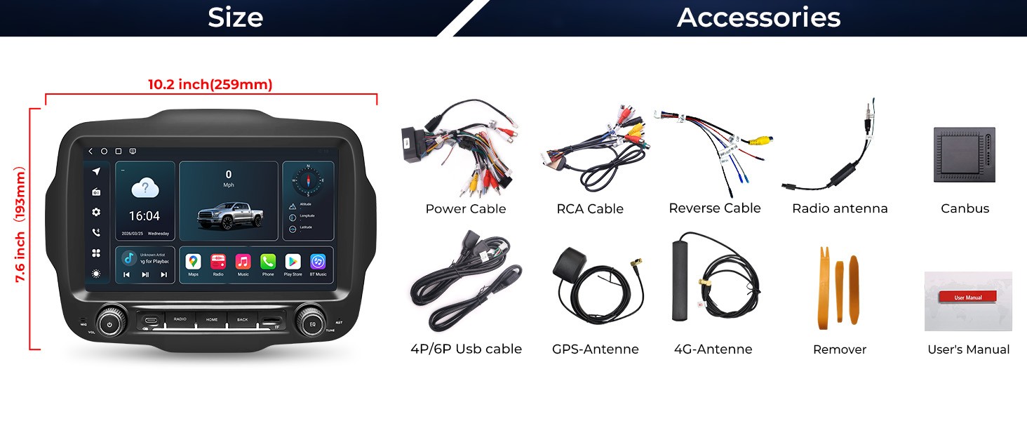 Car Stereo for Jeep Renegade 2015–2023 Wireless CarPlay & Android Auto AM/FM/RDS