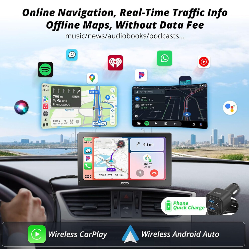 ATOTO P5 9″ Portable Car Stereo Radio Wireless Carplay Android Auto Touch Screen