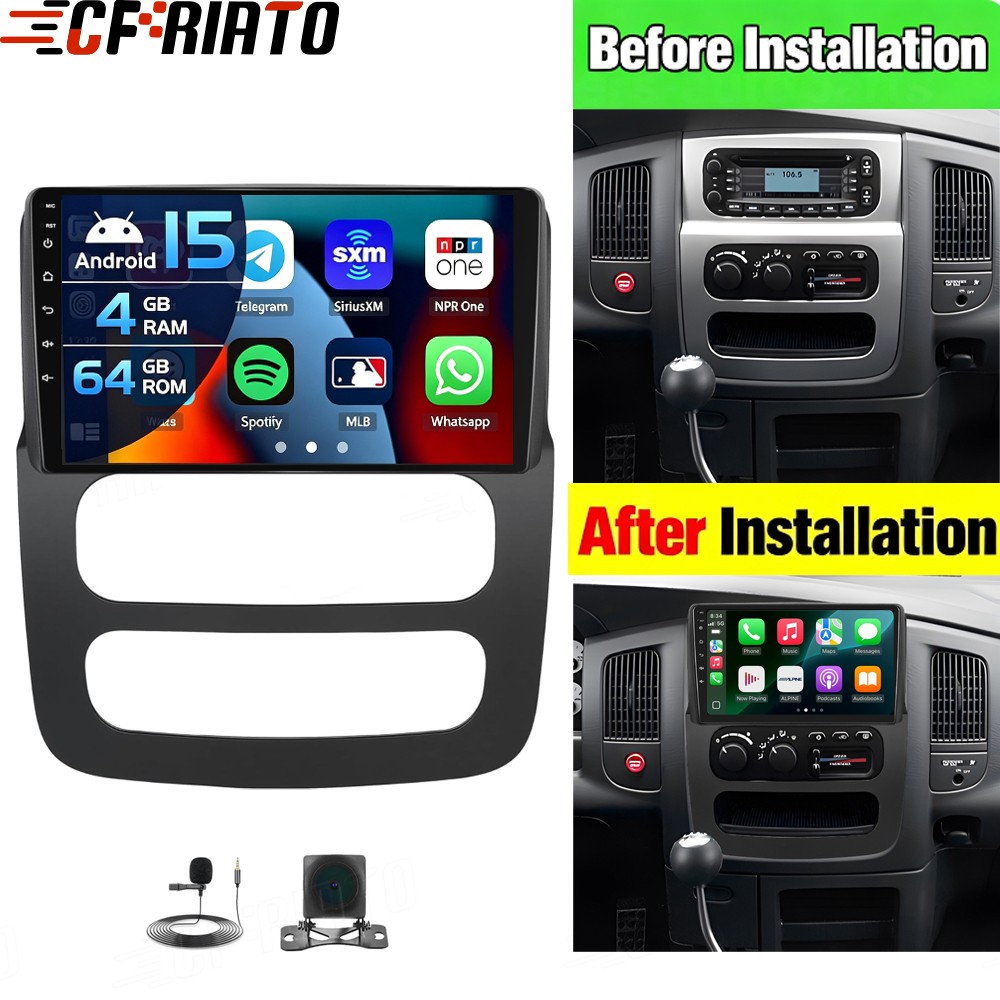 4+64GB For 2002-05 Dodge Ram 1500 2500 3500 Android 15 CarPlay Car Radio GPS Cam