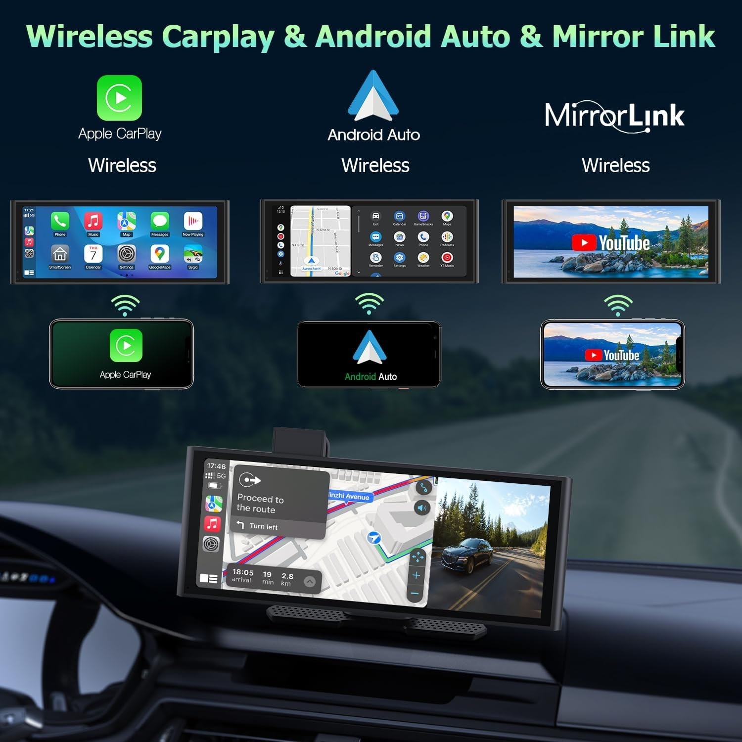 CarPlay Display 10.26 Inch IPS Touch Screen, Android Car Display with 4K Dash Ca