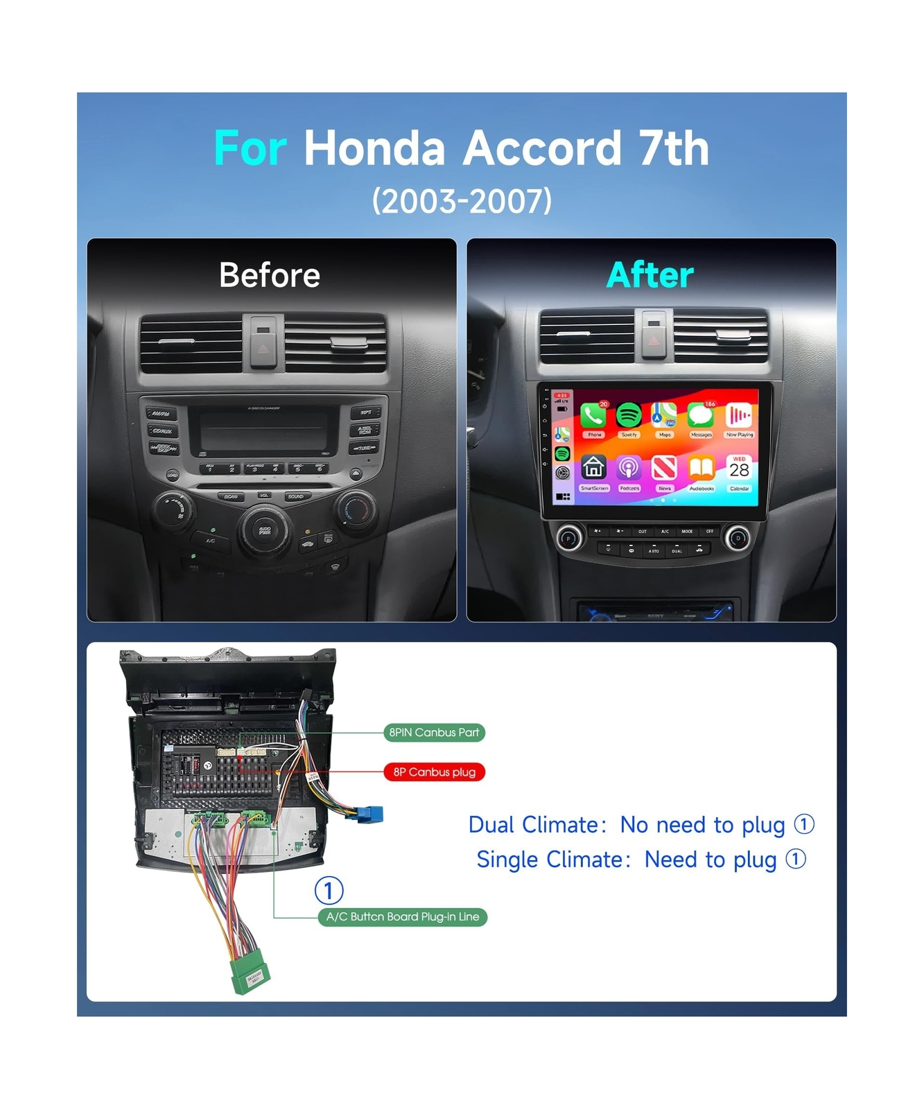 Podofo Car Radio Stereo for Honda Accord 7th 2003 2004 2005 2006 2007 with Wi…