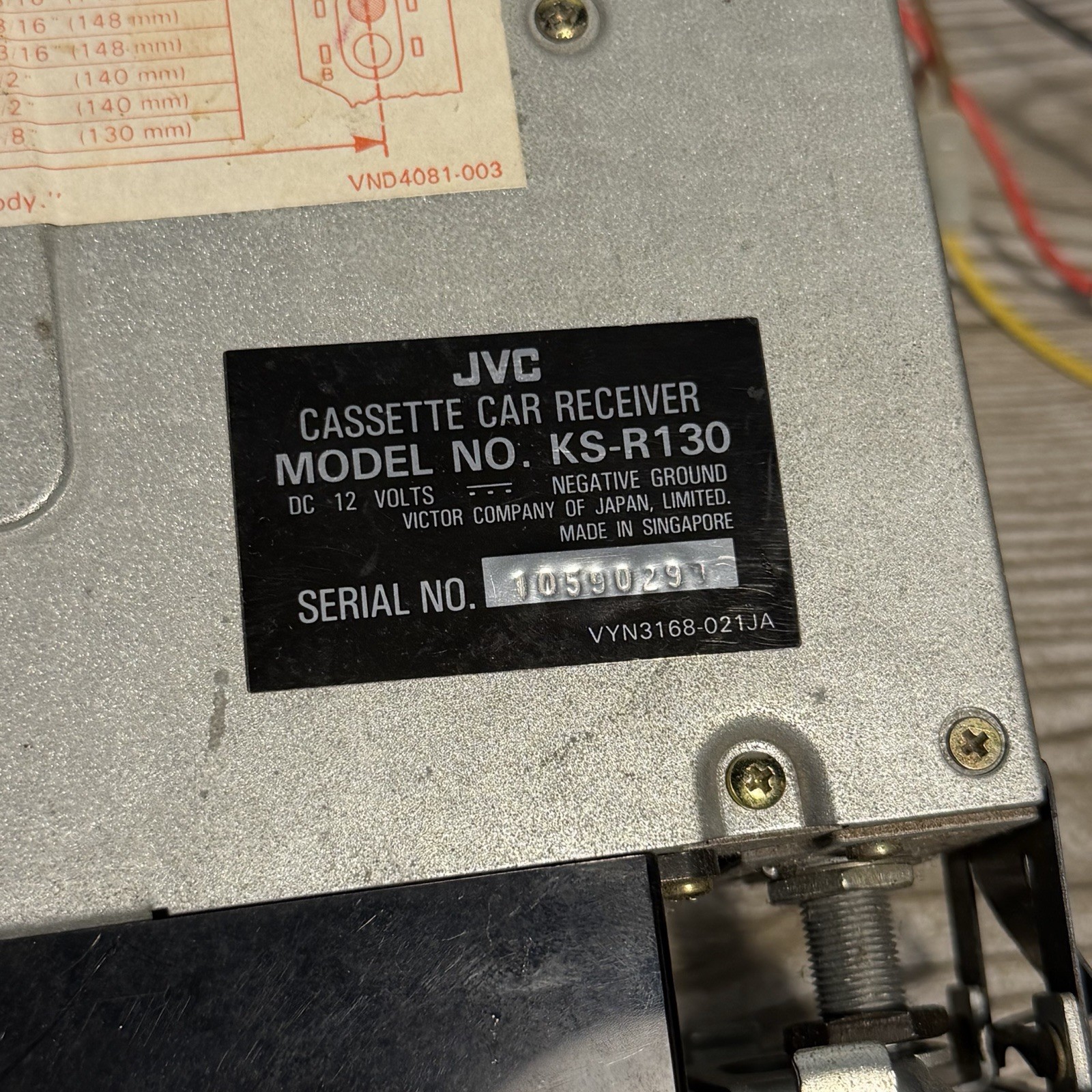 JVC KS-R130 AM/FM Radio Cassette Car Receiver Complete Untested Sold As Is