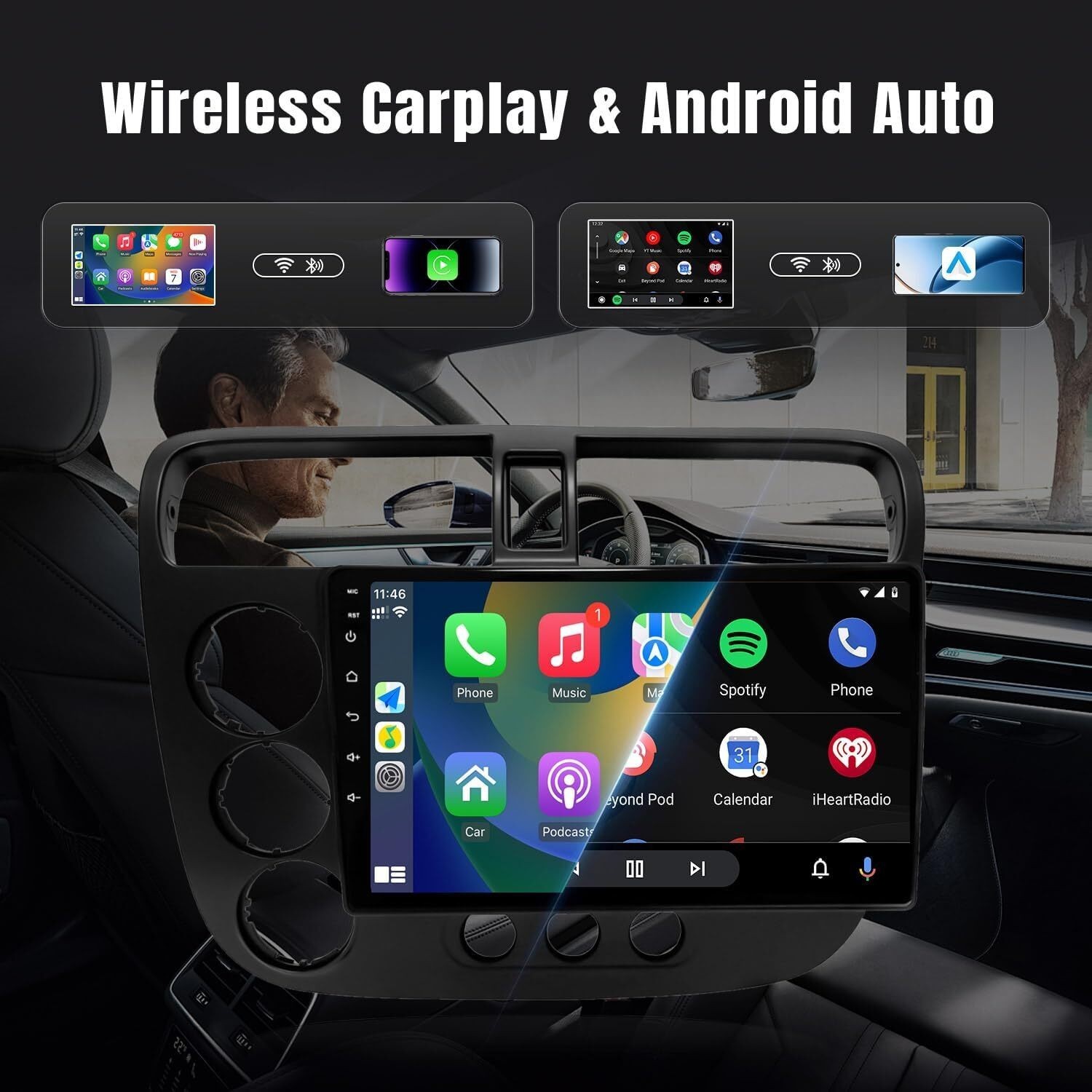 Android 32G Car Play GPS Stereo FM RDS Radio For Honda Civic 4-Door 1.7L 2000-05