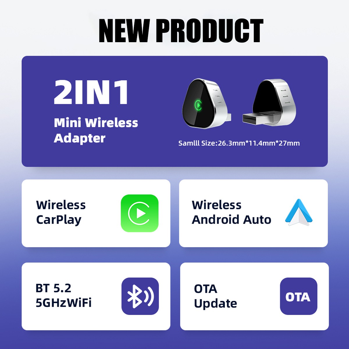 5G WIFI USB Wireless CarPlay Adapter For iPhone Android Auto Dongle Plug & Play