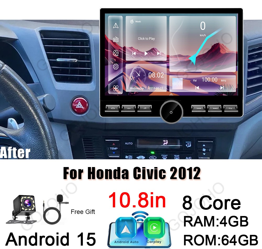 4+64GB Android 15 For Honda Civic 2012 Car Stereo GPS Radio Wifi Apple Carplay