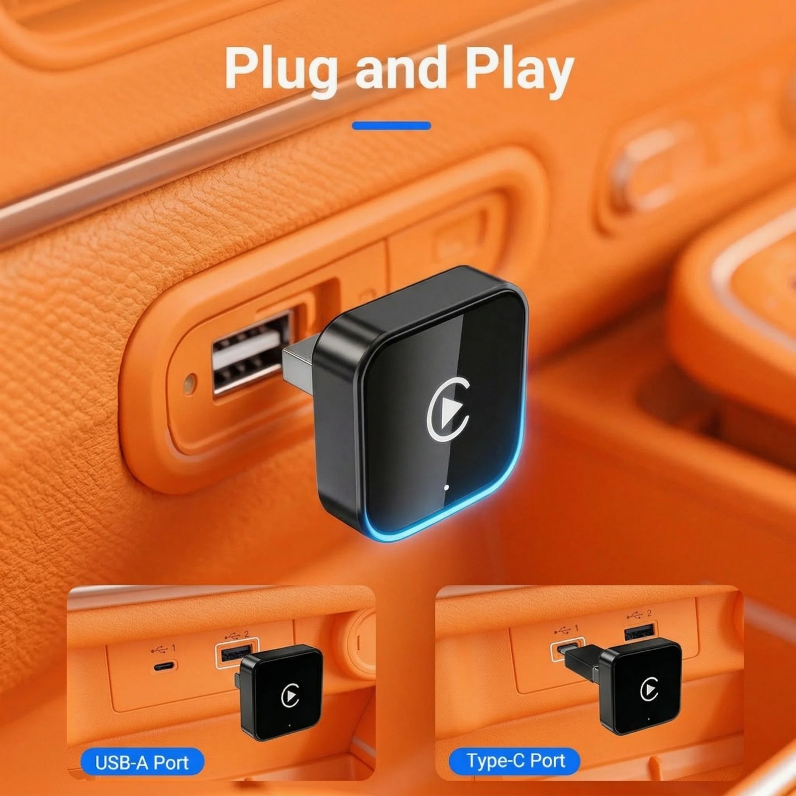 Wireless CarPlay Adapter for Apple iPhone & Android Auto USB Adapter Plug & Play