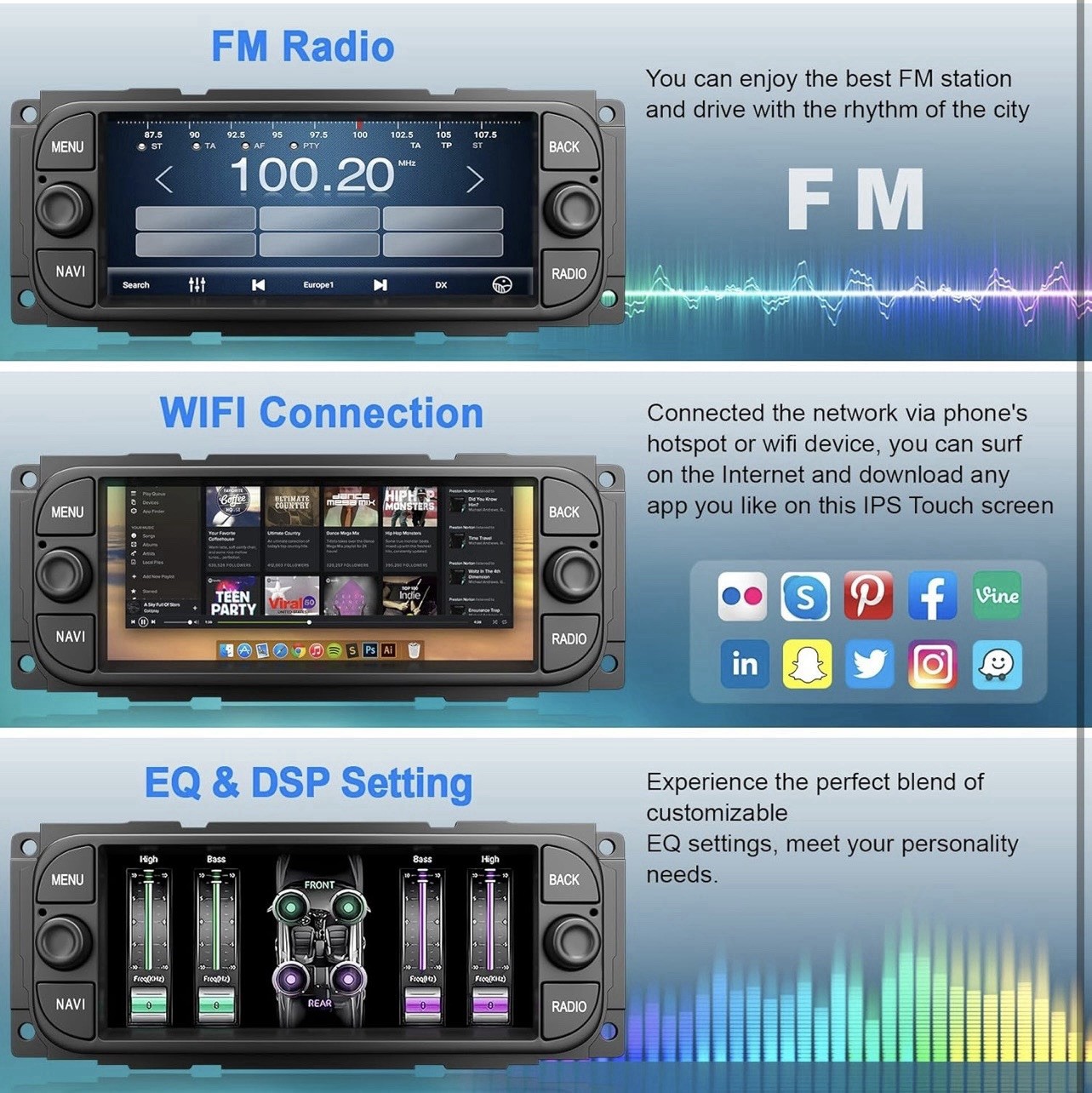 Car Stereo Radio 2002-2006 Ram Wrangler 6.8” Touchscreen CarPlay GPS