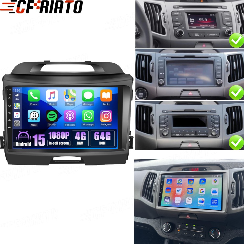 4+64GB Android 15 Carplay Car Stereo Radio For KIA Sportage 2011 2012 2013-2015
