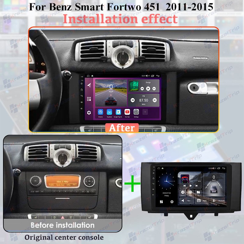 8 Core Car Radio for Smart Fortwo 451 2011 – 2015 Android Carlpay 1080P Camera