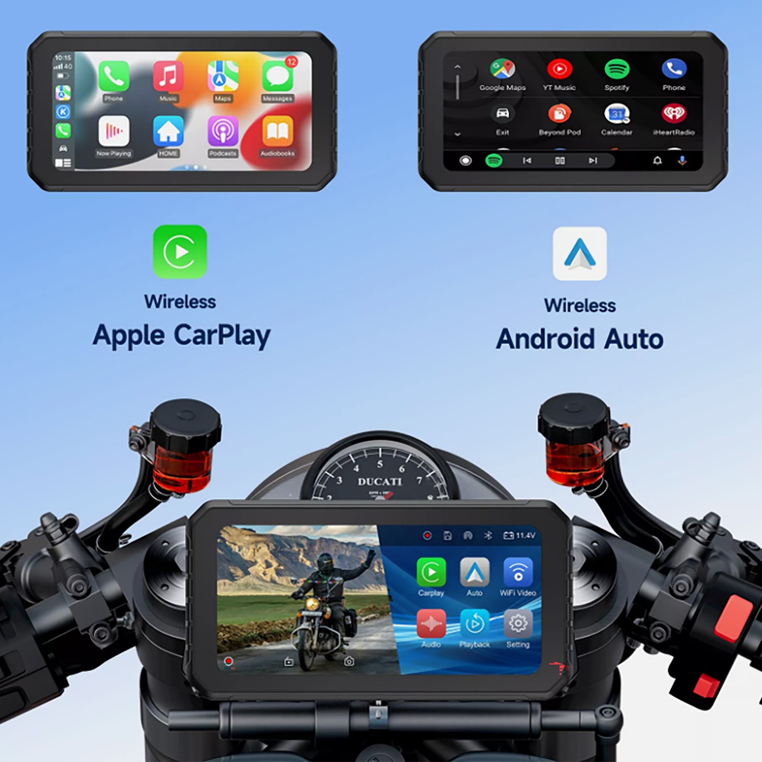 5.5″6.25”6.86”7” Touch Screen Motorcycle Dash Cam Apple&Android Auto+TF Card