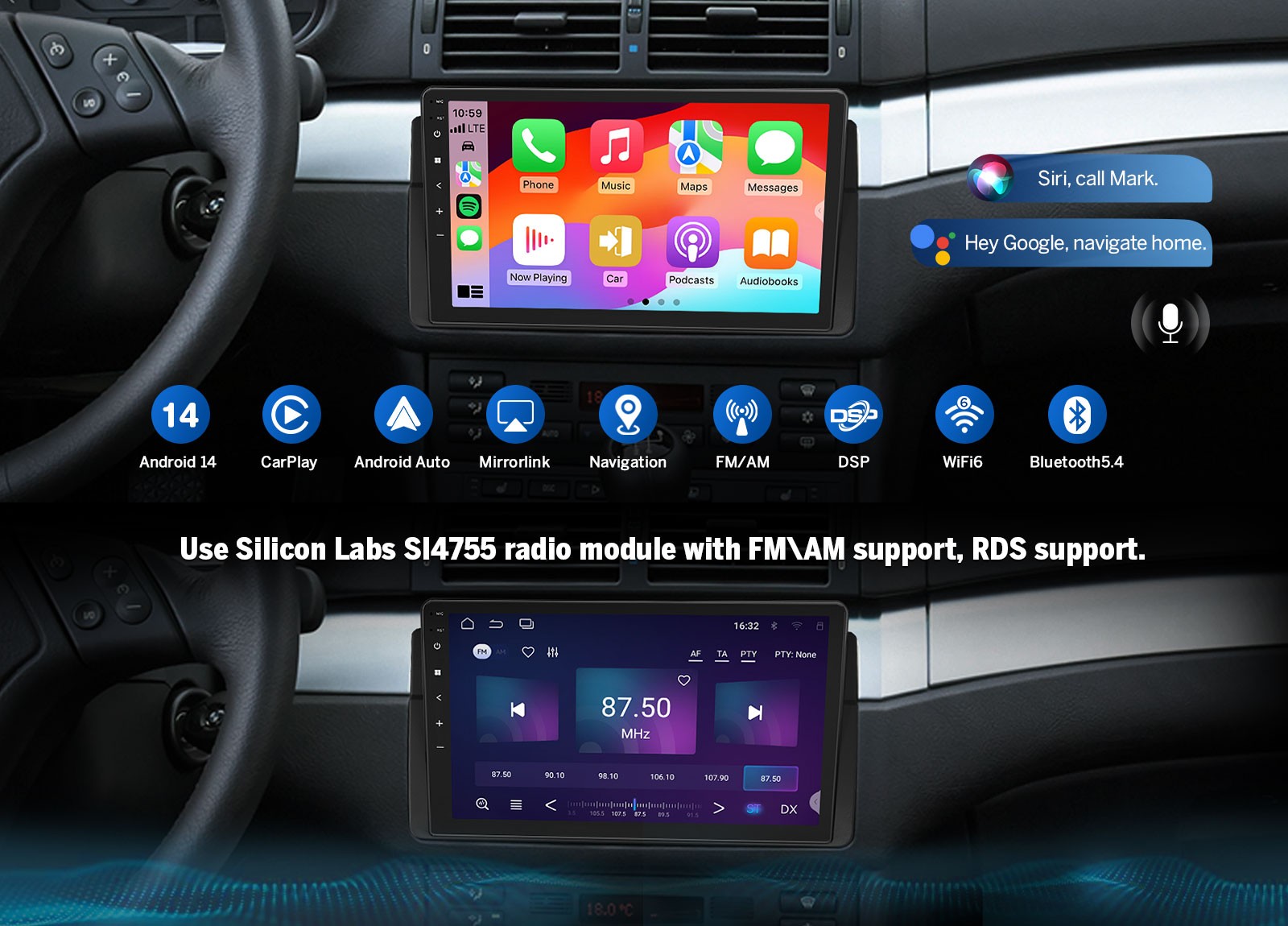 E46A13 9″ Android 13 Car Stereo GPS Sat Nav Radio for BMW E46 325i 325ci CarPlay