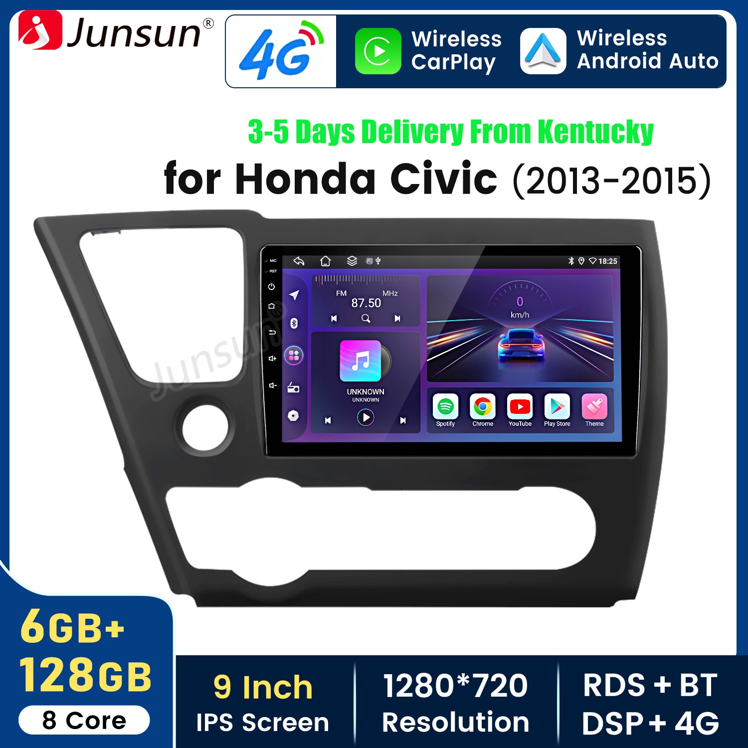 8Core Carplay 6+128G Android15 For Honda Civic 2013-15 Car Stereo Radio GPS Navi