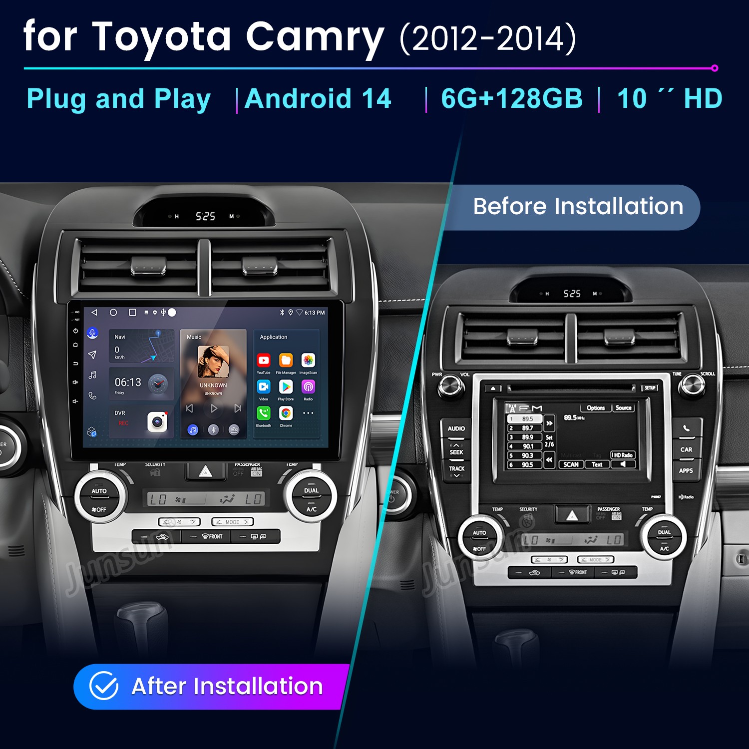 8Core 6+128G Android14 Carplay Car Stereo Radio GPS Nav For Toyota Camry 12-2014