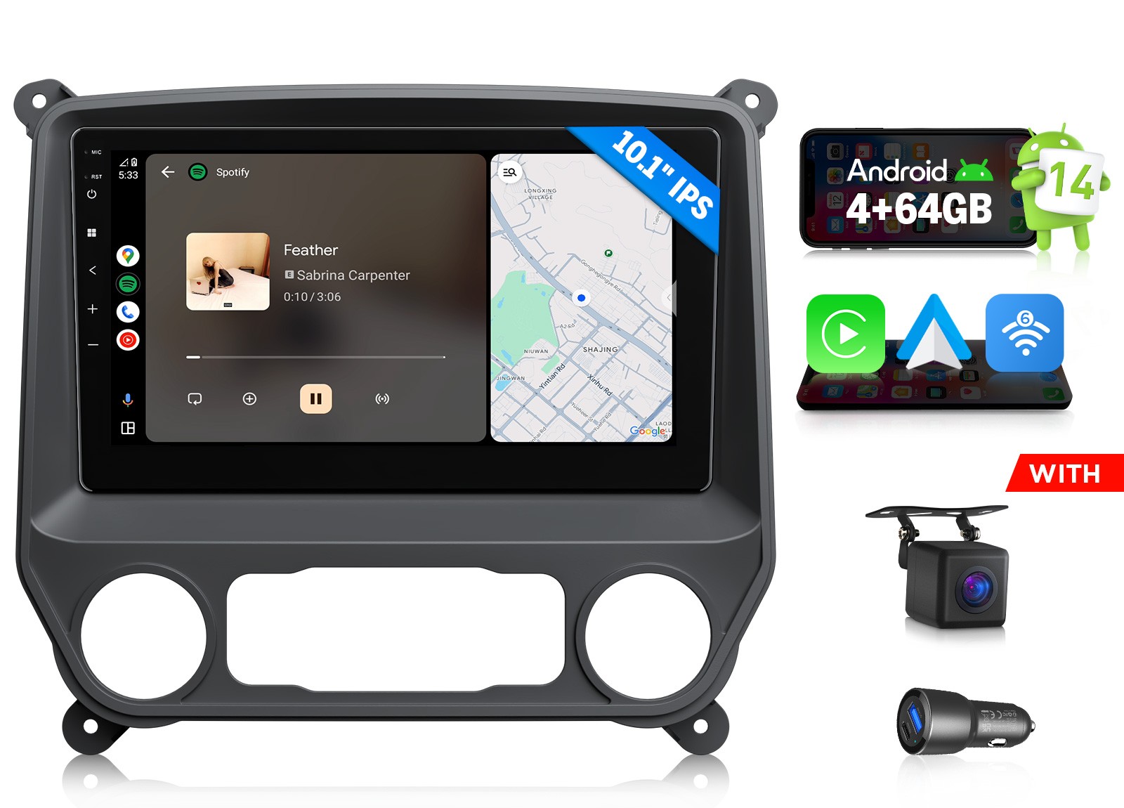 GMSX7A 10.1″ Android 14 For Chevy Silverado 14-18 Car Radio Wireless CarPlay DSP