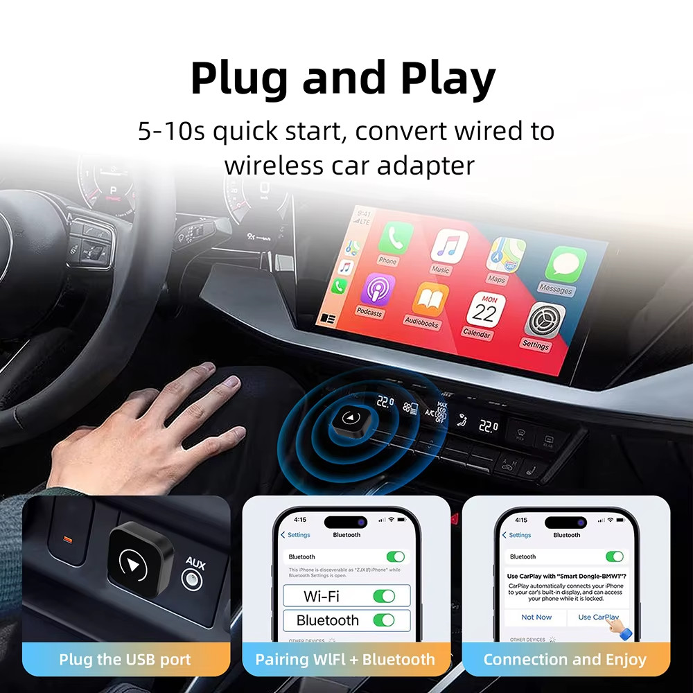USB Auto Wireless CarPlay Adapter For Apple Android Wireless Dongle Plug ＆ Play