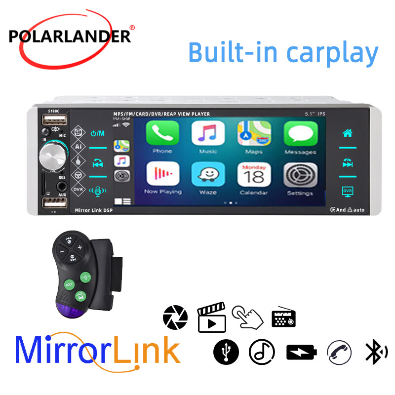 5.5″ wince Single1 Din Car Radio Stereo Carplay BT Andriod Auto IPS Touchscreen
