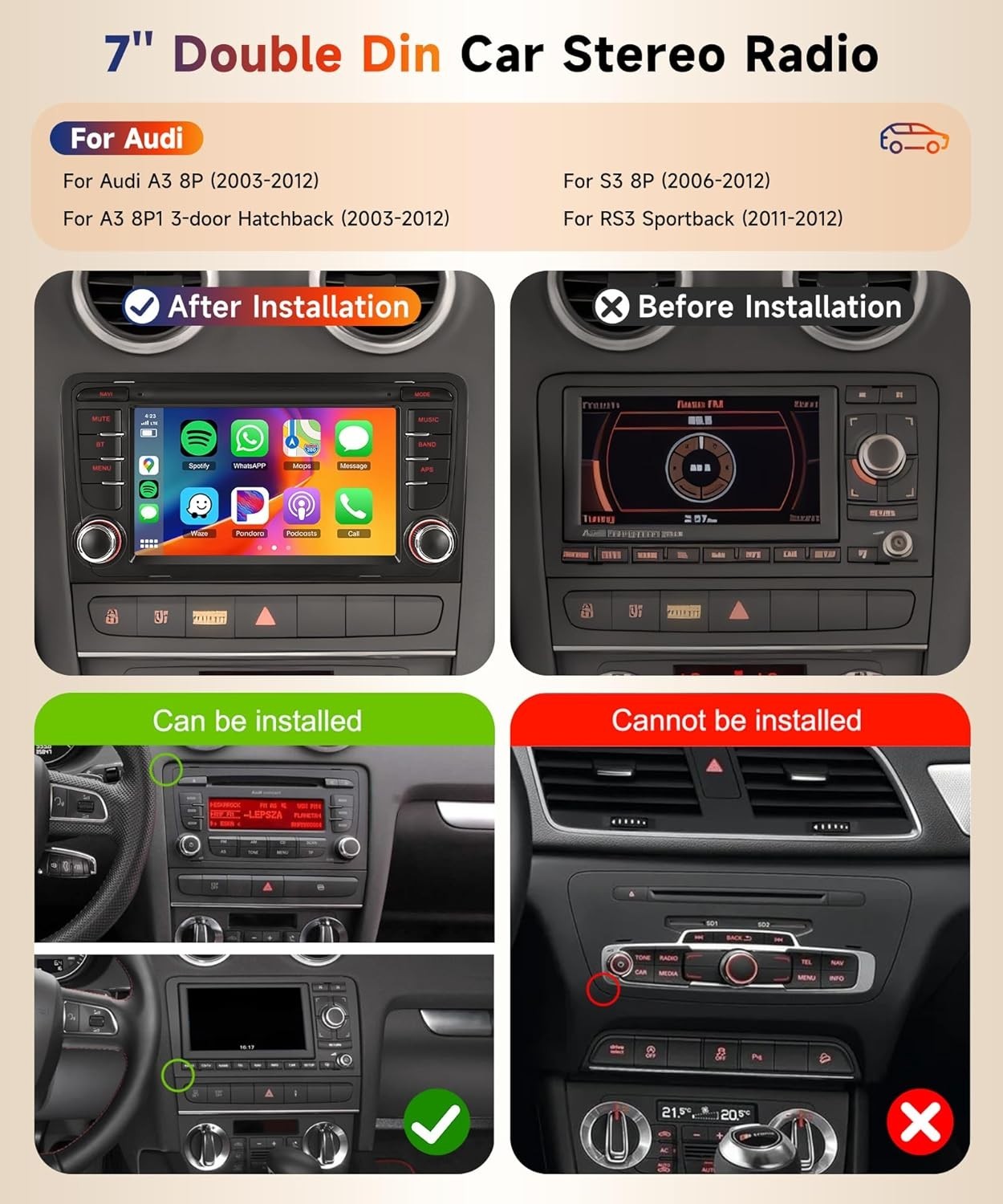 Audi Car Stereo with 7-Inch HD IPS Display | Wireless CarPlay & Android Auto