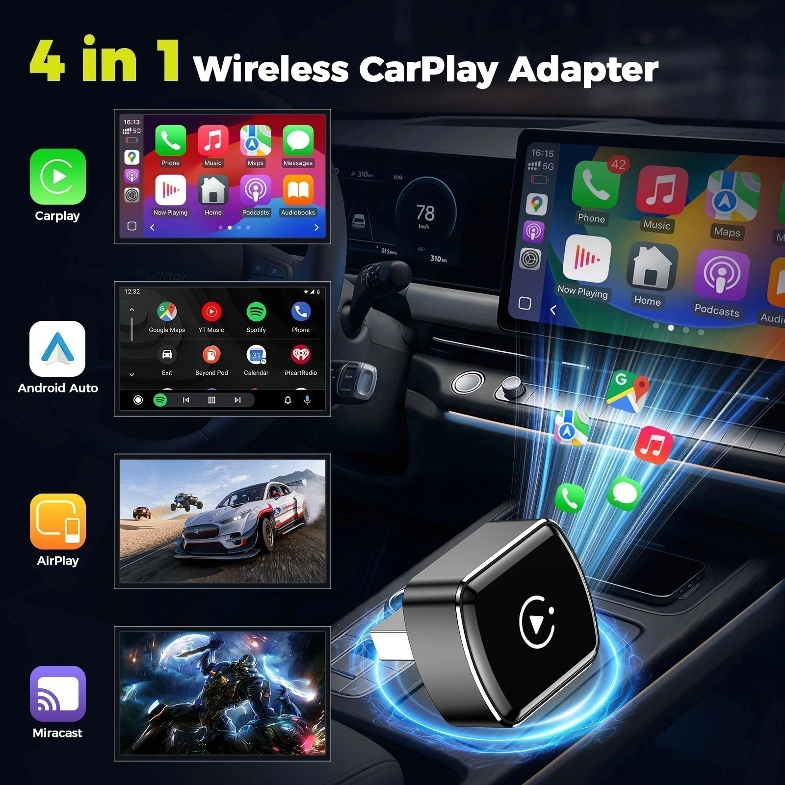2026 Wireless CarPlay Adapter For iPhone Apple Wireless Carplay USB Plug & Play