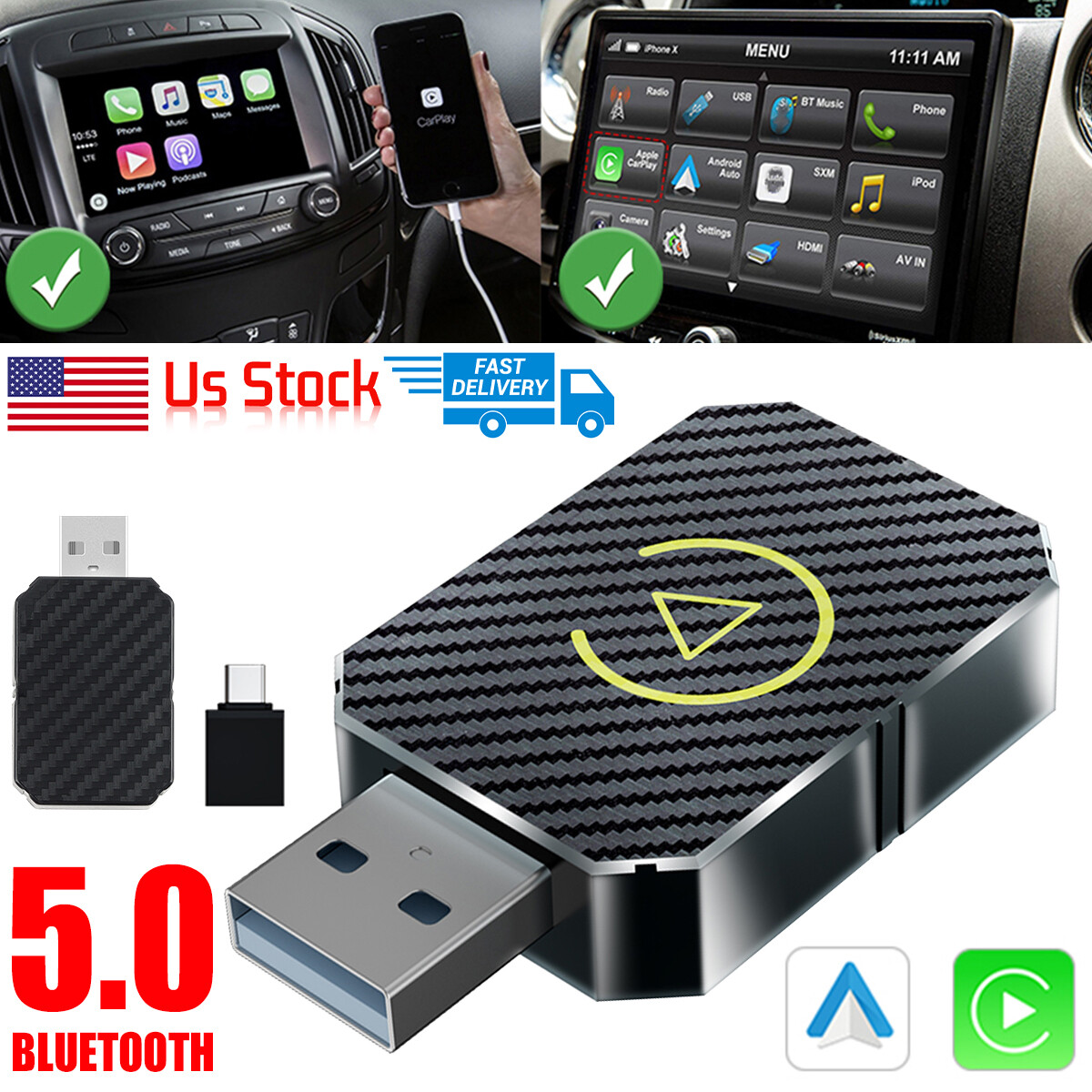 2025 Wireless Carplay Adapter Android Auto Adapter USB Car Dongle Connect Box_