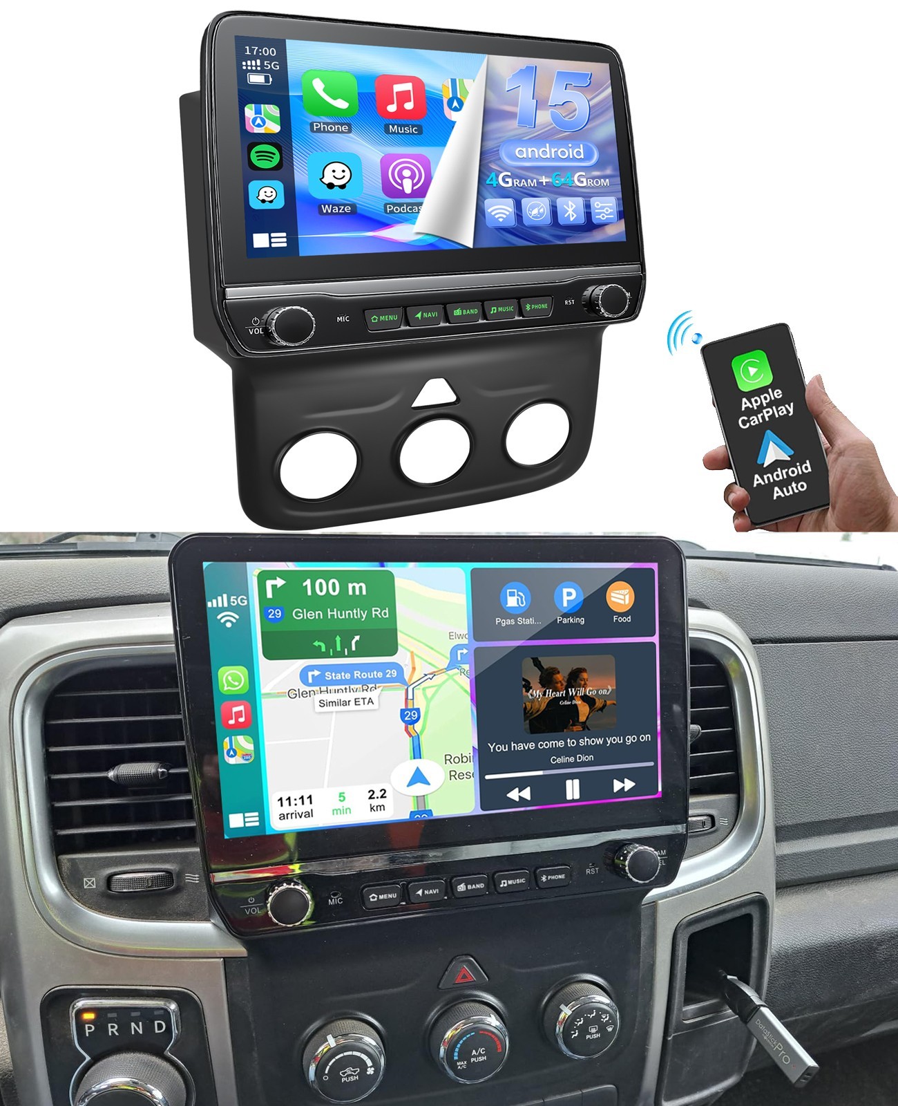 4+64G Car Radio Stereo WIFI Carplay For 2013 2014 2015 2016 2017 Ram 1500 2500