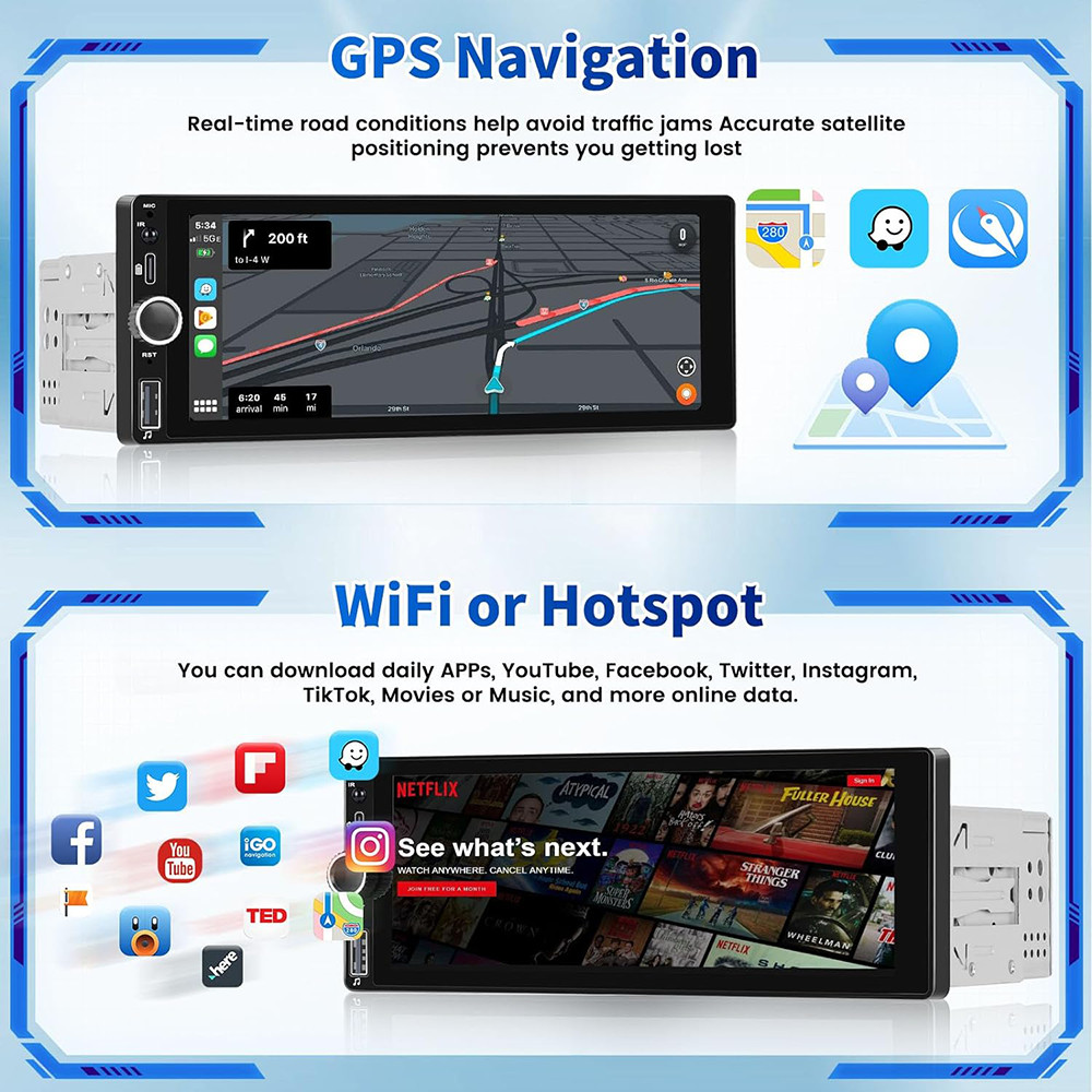 Android 13 DAB+ CarPlay Single 1 DIN Car Stereo IPS Screen Head Unit WIFI Camera