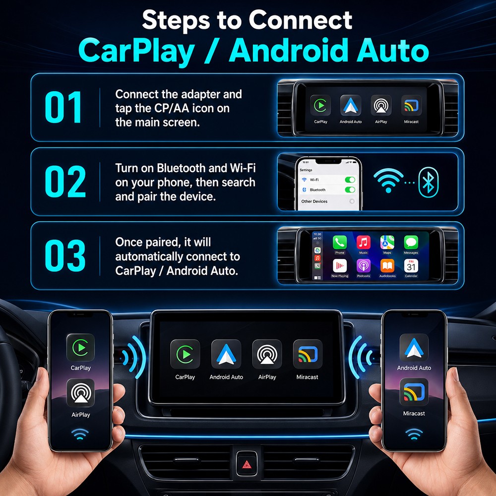 4-in-1 Screen Mirroring Wireless CarPlay Adapter Android Auto AirPlay USB Dongle