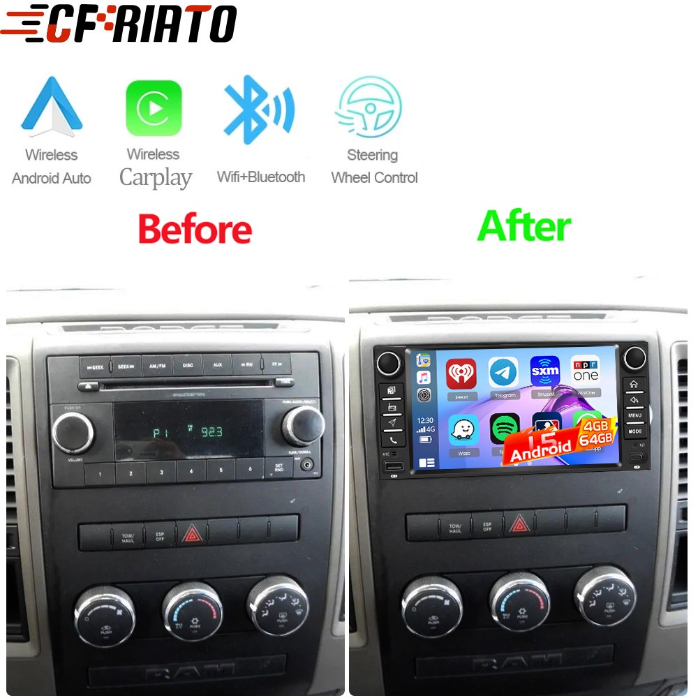4+64GB Carplay For Dodge RAM 1500 2500 2009-2012 Android 15 Car Radio GPS Stereo