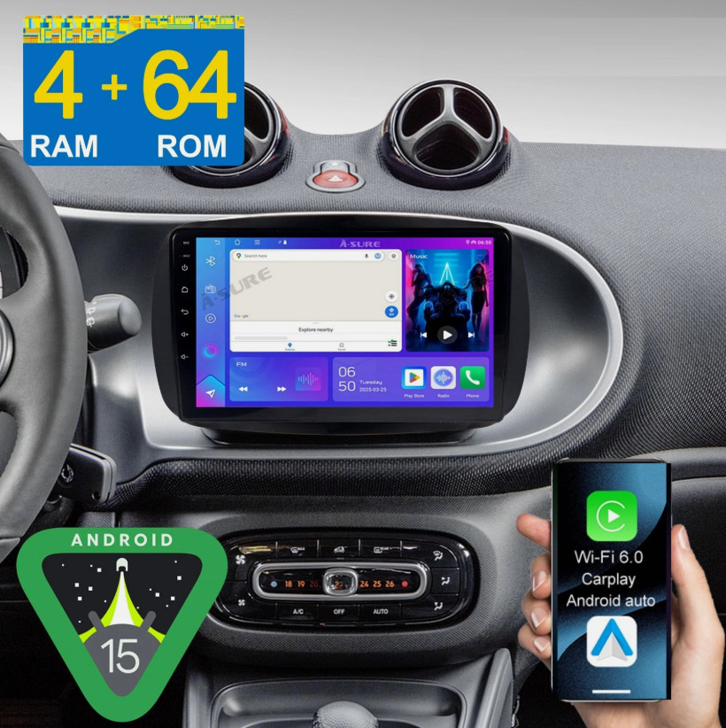 Car Radio Stereo Carplay For 2016-2019 Mercedes-Benz SmartFortwo FM RDS