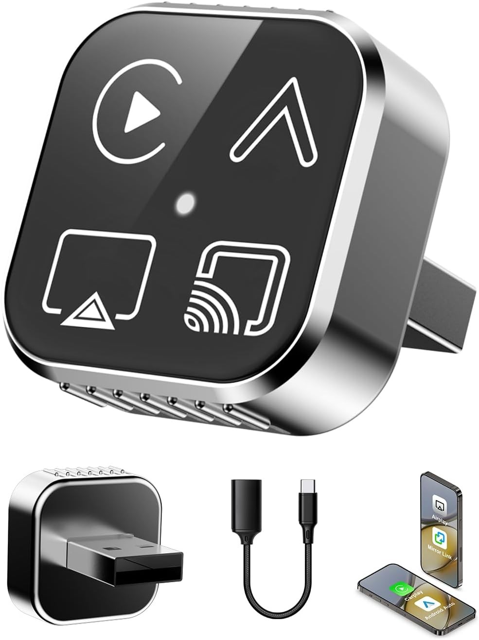Wired to Wireless CarPlay Adapter for Apple iPhone/Android Auto/AirPlay/Miracast