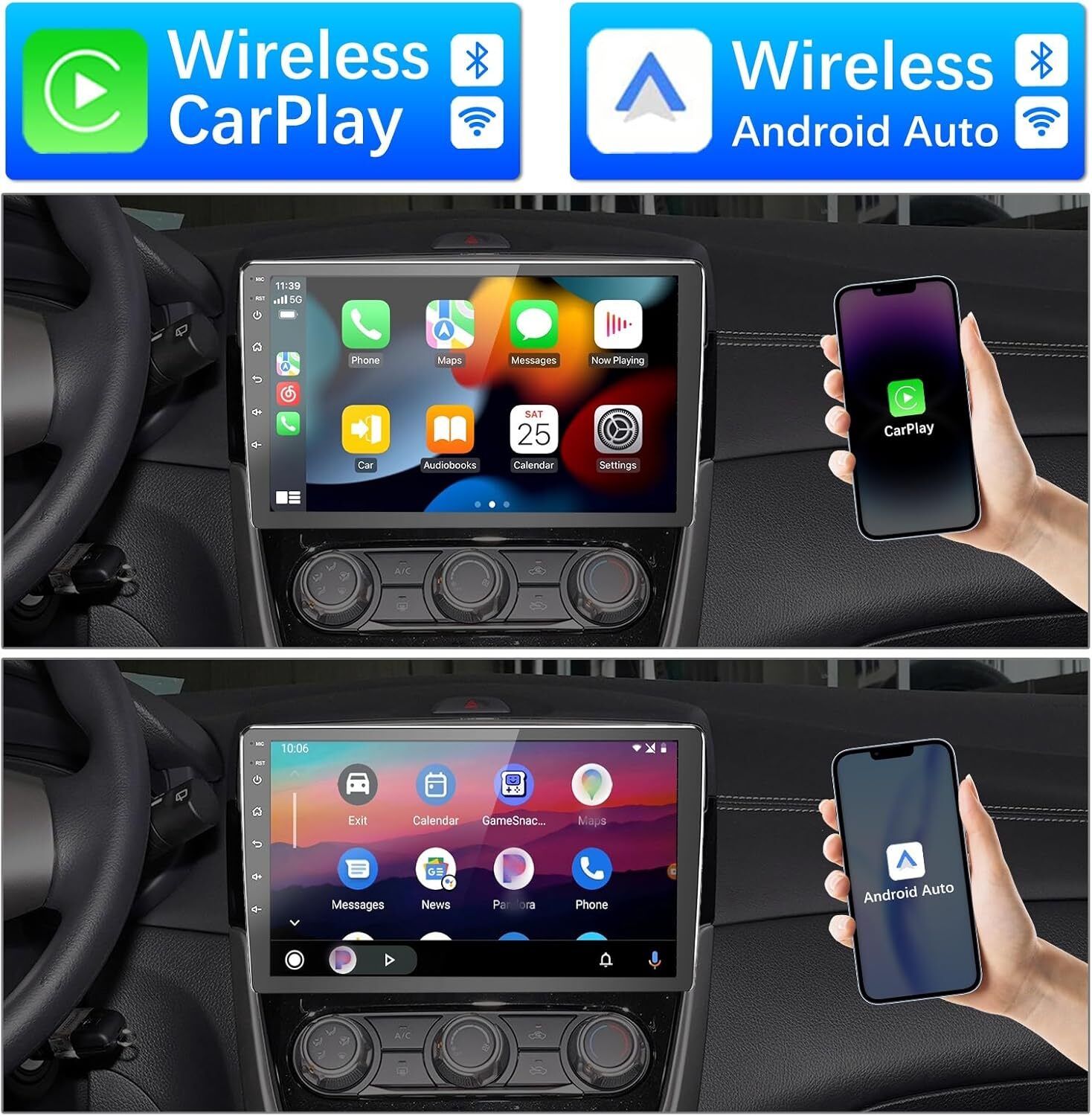 10.1″ Double 2Din Car Radio Android13 GPS Navi Carplay Touch Screen Stereo