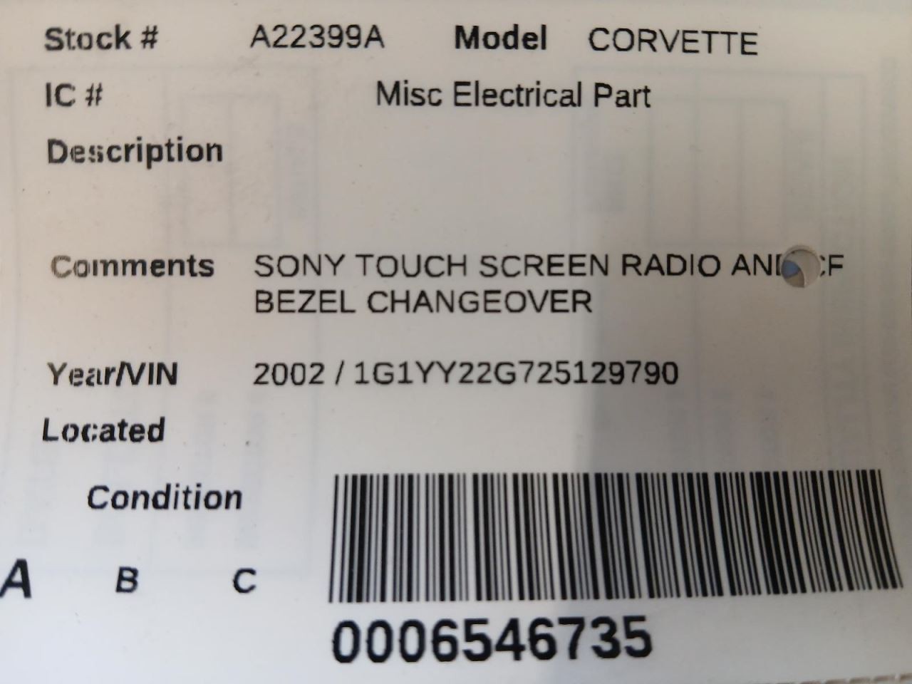 97-04 CORVETTE C5 AFT SONY TOUCH SCREEN 6.2″ RADIO AND CARBON FIBER TRIM