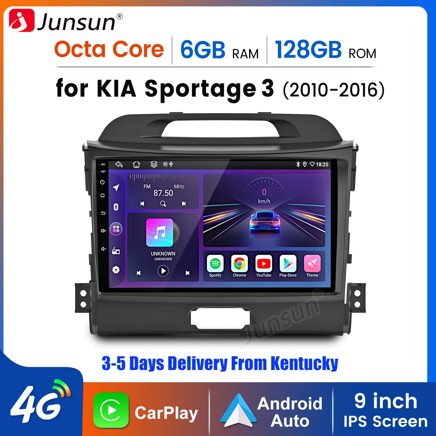 8Core 6+128G Android15 Carplay For Kia Sportage 2010-2016 9″Car Stereo Radio GPS