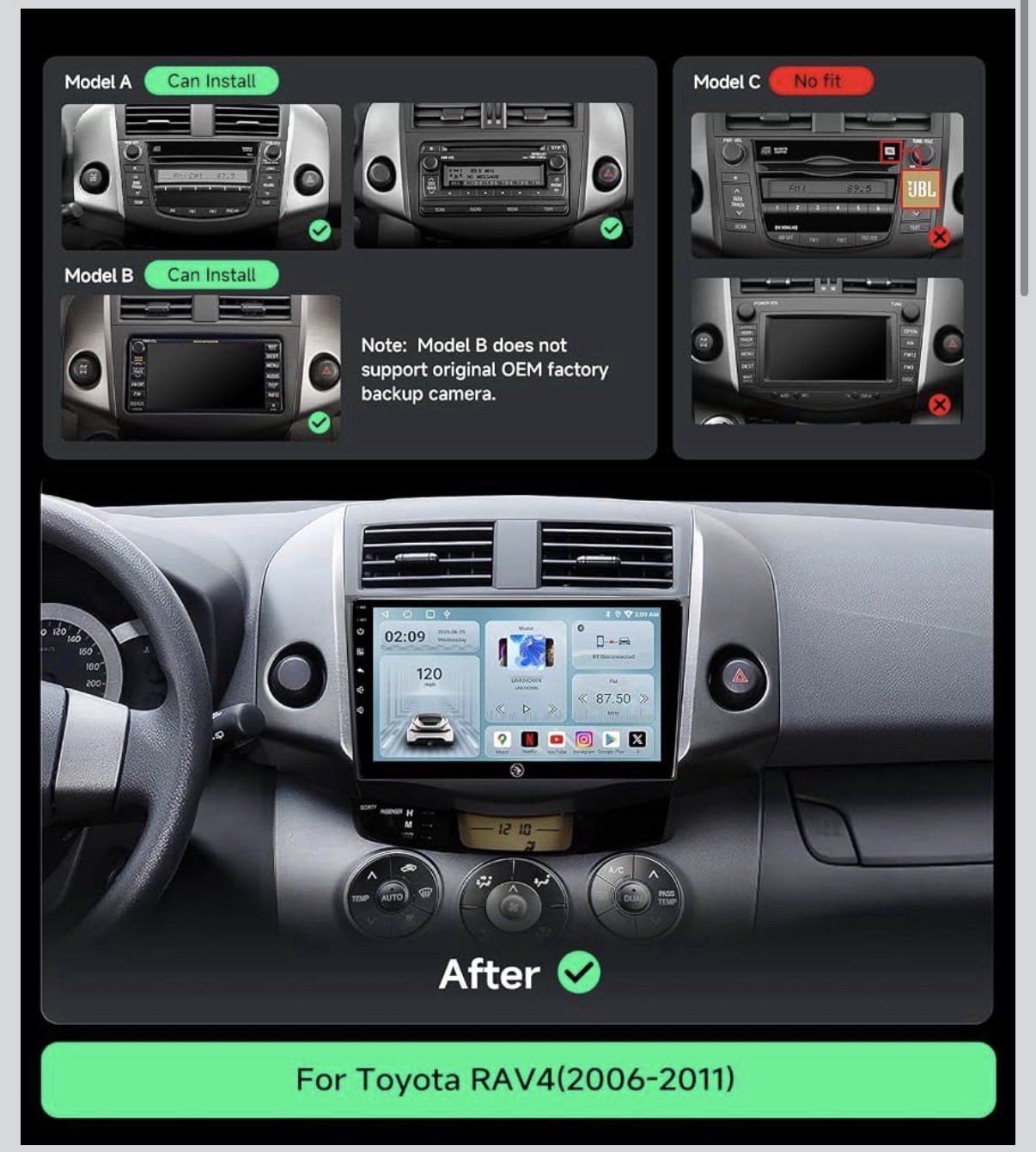 Carplay for Rav4 2006-2011 Android Auto Car Radio GPS Navi WIFI BT