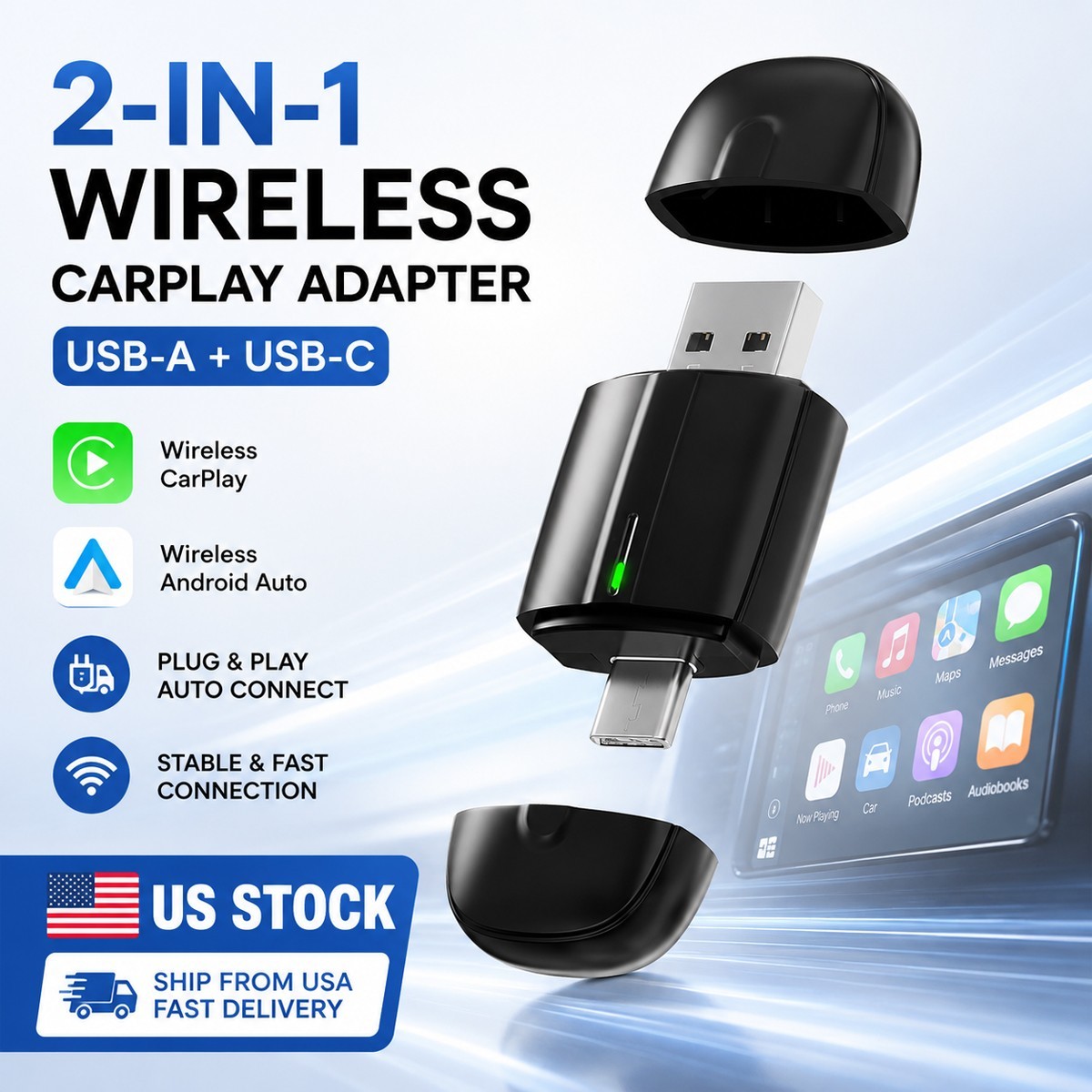 2 in 1 Wireless Carplay & Android Auto Adapter USB Plug & Play / TrolinkTek