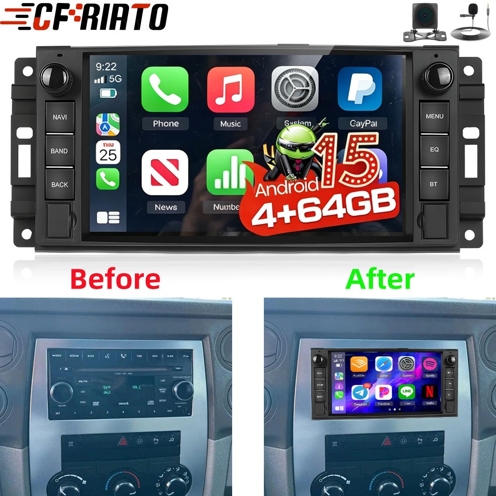 For Jeep Commander 2008-2011 4+64GB CarPlay Android 15 Car Stereo Radio GPS Cam