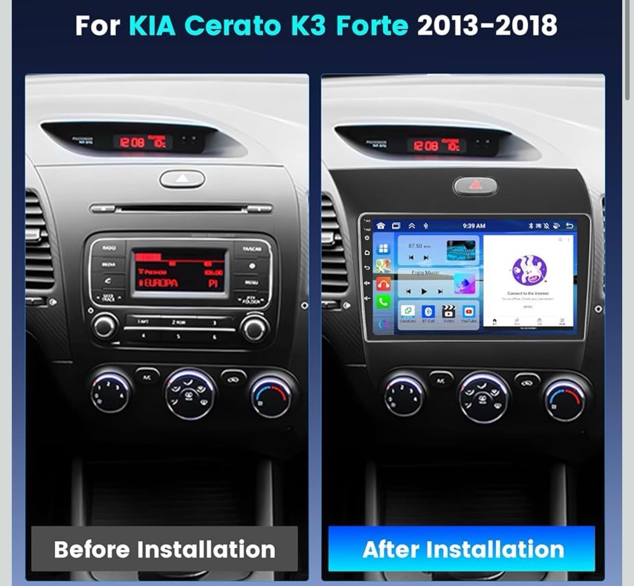 KIA Forte Cerato K3 2013-2018 Radio, 8 Core 4+64GB Android 13 Car Stereo 9 Inch