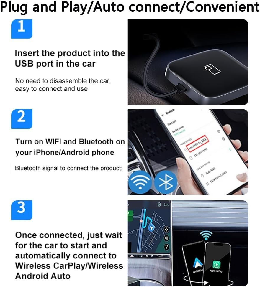 Wireless CarPlay Adapter for Apple iPhone & Android Auto USB Adapter Plug & Play