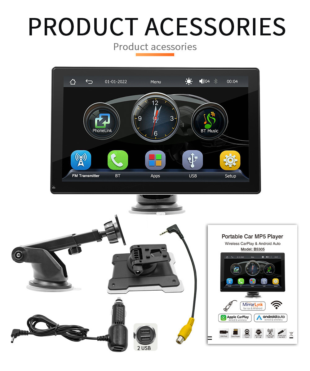 Car Radio MP5 Player For Apple CarPlay Bluetooth Mirror Link Built-in Speaker