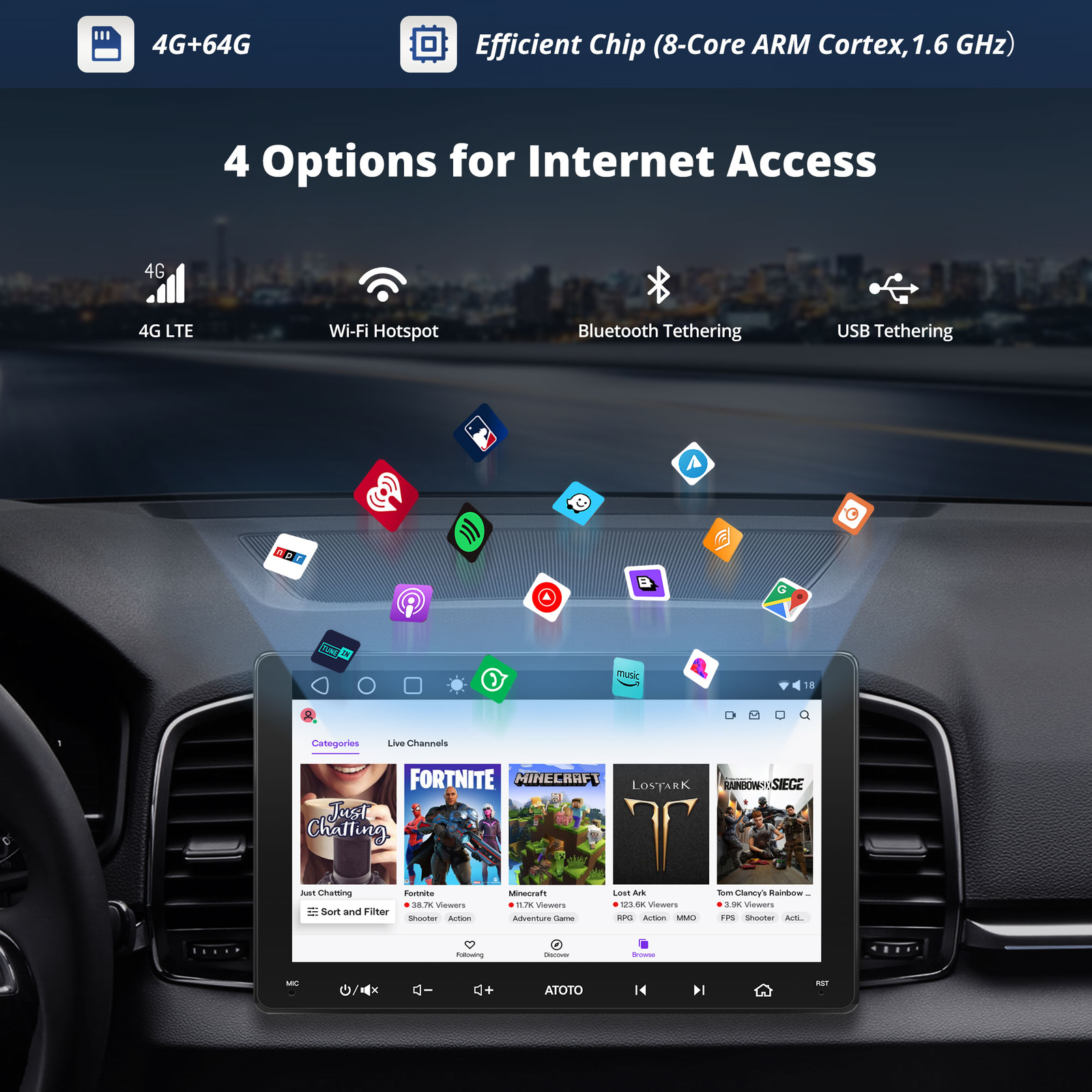 In Dash 2 DIN Android 8 Core CarPlay 7″ Car Stereo Radio GPS 4G LTE DSP 4GB+64GB