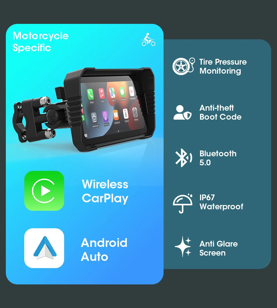 Srnubi 6.25″ Portable CarPlay GPS Digital Moto Dashboard Waterproof Display