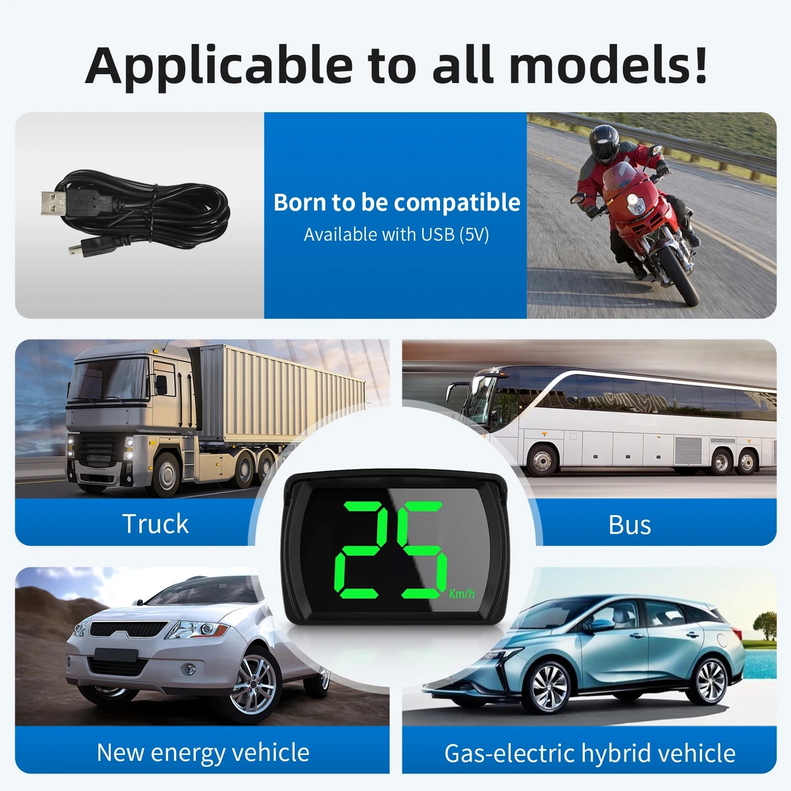 GPS Head Up Display Speedometer Digital Projector Universal Car Truck Auto