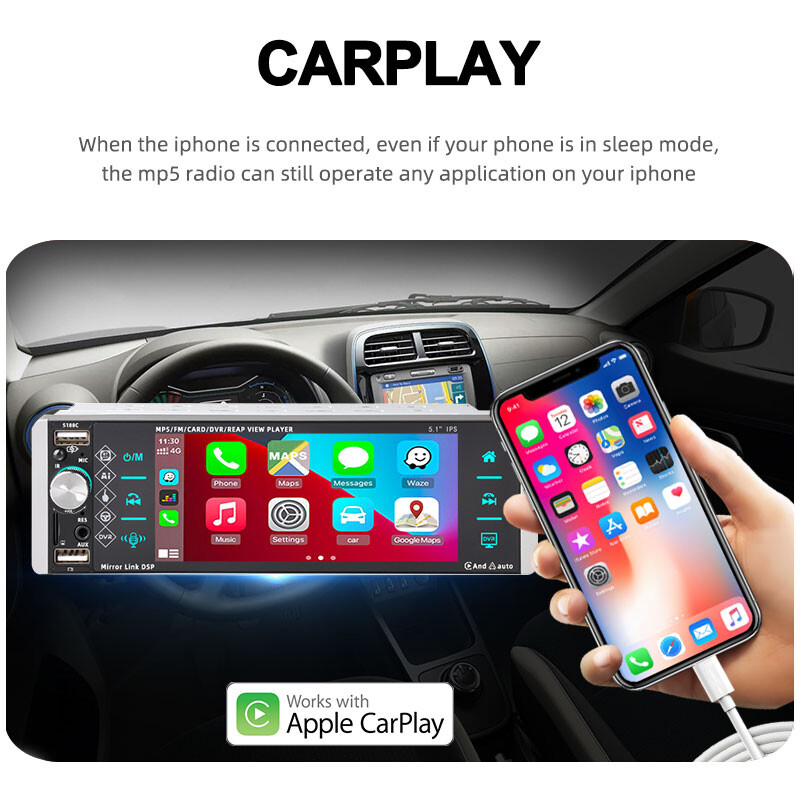 5.5″ Car Radio Stereo Andriod Auto Single1 Din BT wince Carplay IPS Touchscreen