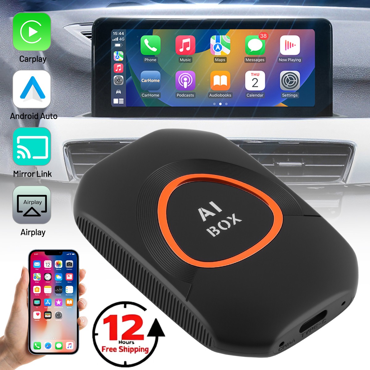 Carplay AI Box Wireless Carplay Android Auto Adapter Car Multimedia Video Gift