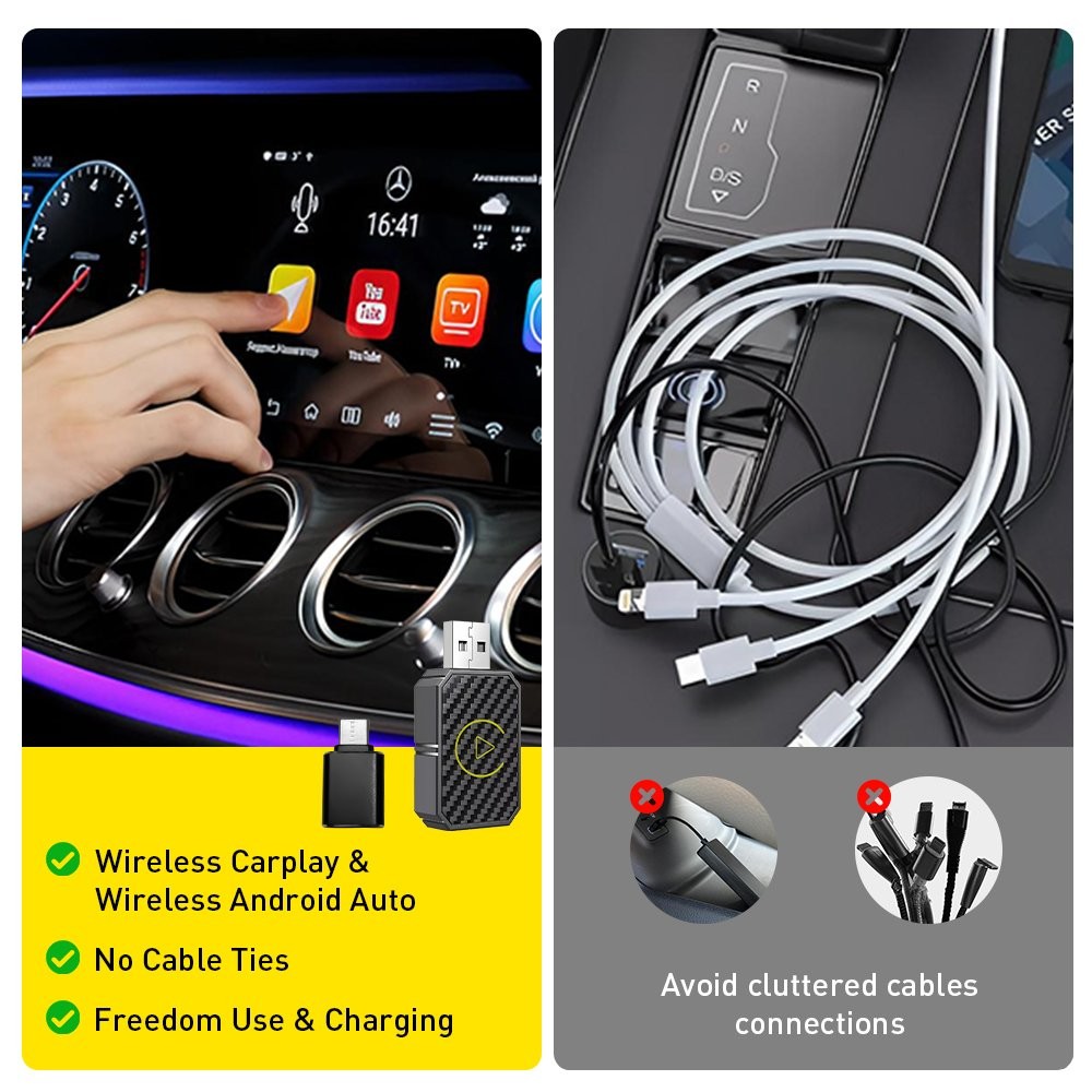 Auto Car Play Wired Wireless CarPlay Adapter for iPhone iOS 10+ Android 11+ New