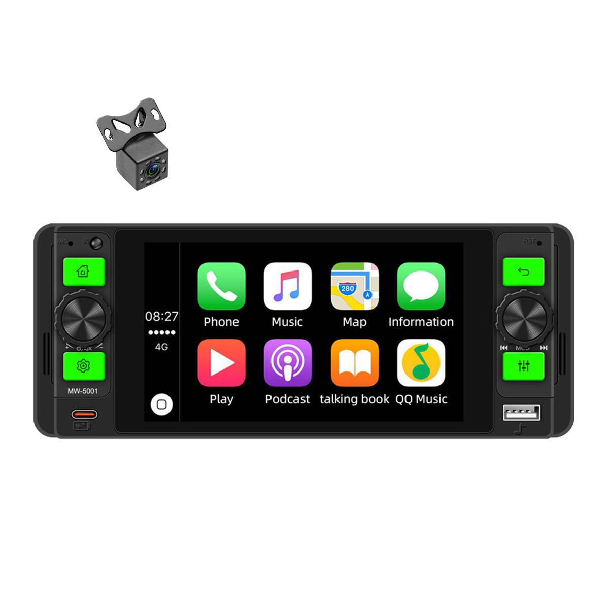 Car Radio Stereo FM/RDS HD LCD Screen USB Type-C Remote control W/Free Camera