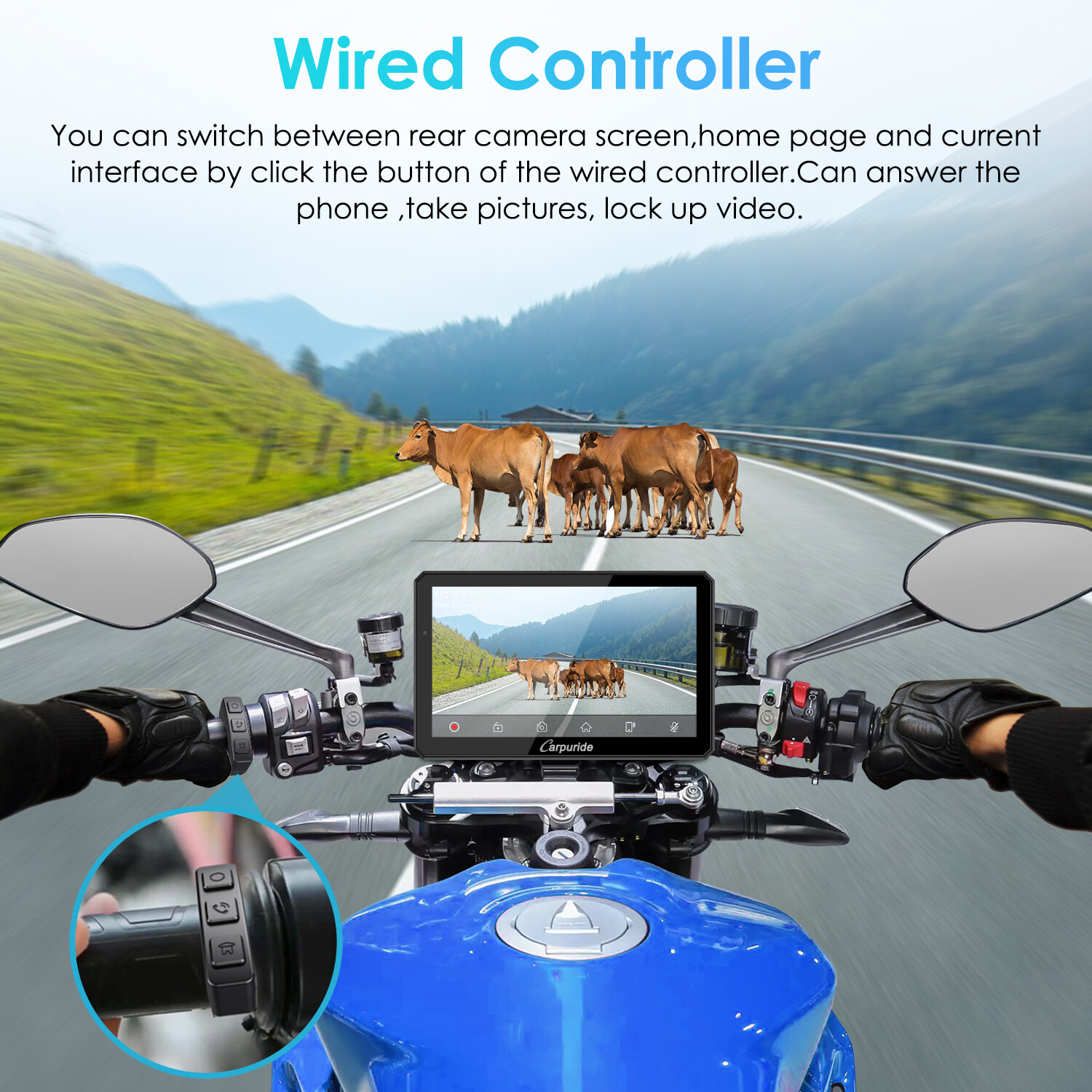 Carpuride W712D TPMS Wireless Carplay Wired Controlled Rotatable screen Dash Cam